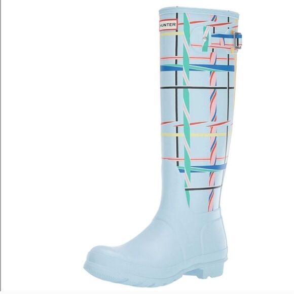 Hunter Original Tall Tartan Rain boots in Boat Blue | size 8 - Picture 2 of 8